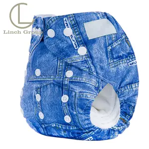 LC-DD0058 Baby Washable Reusable Pocket Nappies Waterproof Bamboo Double Gusset Cloth Diapers with Inserts Cotton Printed Awj