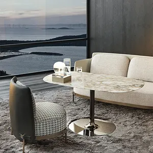 Table basse ovale en marbre blanc, meuble d'hôtel moderne, avec pied en acier inoxydable, table de thé, pour café et salon, vente en gros,