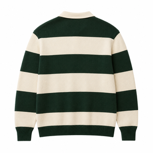 Pull en tricot style maillot de rugby unisexe à rayures côtelées à manches longues, pull d'ambiance d'équipe - Product Image 3