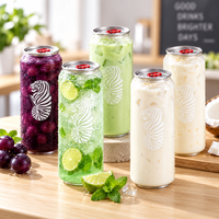 Boîtes de soda en PET transparentes de qualité alimentaire avec logo personnalisé et couvercles en aluminium, emballages de boissons de 250 ml à 700 ml pour les marques RTD