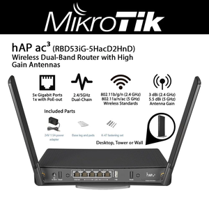 เราเตอร์ไร้สาย Mikrotik RBD53iG-5HacD2HnD HAP Ac3 รุ่นใหม่ ของแท้ แบบดูอัลแบนด์ พร้อมพอร์ต Gigabit Ethernet 5 พอร์ต ซีพียู ARM 32 บิต 4 คอร์ - Product Image 2