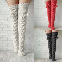 Chaussettes hautes en tricot torsadé avec pompon, épaisses et longues, pour femme, hiver 2026