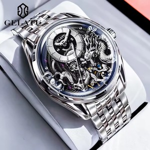 Montre mécanique automatique GELATU Dragon gravé pour homme, en acier inoxydable, étanche, de luxe, haute qualité, avec aiguilles - Product Image 5