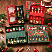 Ensemble de fourchettes et cuillères à dessert en acier inoxydable doré de haute qualité, promotionnel, 6 pièces, 4 pièces, 2 pièces, avec boîte cadeau de Noël