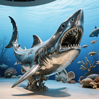 Statues de sculpture de requin en acier inoxydable modernes sur mesure grand artisanat en métal poli pour décor de piscine