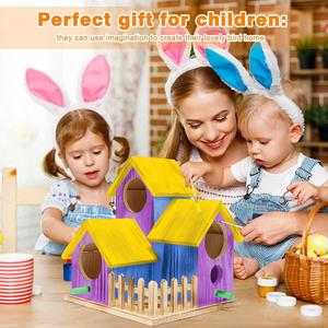 Ensemble de maison d'oiseau en bois à motif solide pour enfants Peinture et décoration Arts et artisanat - Product Image 5