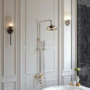 Ensemble <span class=keywords><strong>de</strong></span> <span class=keywords><strong>douche</strong></span> complet en cascade <span class=keywords><strong>dorée</strong></span> Robinets thermostatiques en laiton poli <span class=keywords><strong>Douche</strong></span> à main en ABS <span class=keywords><strong>Douche</strong></span> à <span class=keywords><strong>barre</strong></span> en acier inoxydable Soft Hotels - Product Image 1