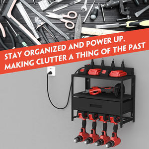 Mingtang Garage Hochleistungs-Bohr halter Organizer Lager regal, Elektro werkzeug Organizer Wand halterung mit Ladestation und Schublade - Product Image 4