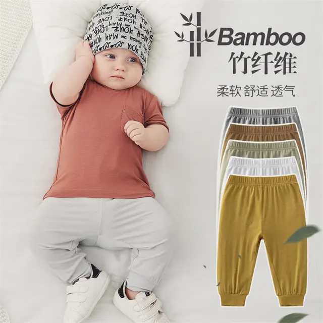 1 Pcs Custom Hot Stamp Label Bamboo Spring Autumn Newborn Infant Toddler Boys Girls Clothes Baby Neutral Pants