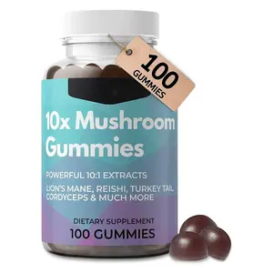 OEM/ODM Vegan Powerful Complex Mushroom Gummies 10 Blend Mushroom For Men & Women Brain Booster, Immune Support, Energy