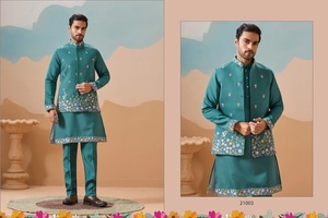 Pyjama Kurta pour hommes de qualité supérieure avec Koti en soie de viscose pour un usage décontracté et traditionnel d'Inde - Product Image 6