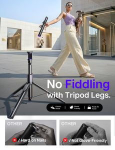 LISEN Nouveau Trépied Perche à <span class=keywords><strong>Selfie</strong></span> Télescopique Rotatif à 360° Support Téléphone Multi-Angles Télécommande <span class=keywords><strong>Bluetooth</strong></span> pour Voyage Vlogger Streaming - Product Image 2