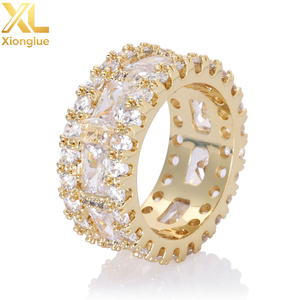 Cross-border Bestseller Europe America Custom Mixed-stone T-shaped Cubic Zirconia 18K Gold Plated Claw Setting Unisex <b>Ring</b> - Product Image 2