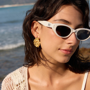 Irregular Gold Tone Stud Earrings Titanium Steel Post Fashion Jewelry For Women - Product Image 4