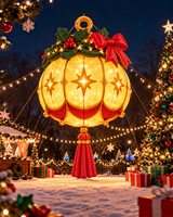 Boule de Noël gonflable avec pompon, boule décorative lumineuse à suspendre pour la terrasse extérieure, la cour, les fêtes et les décorations de vacances
