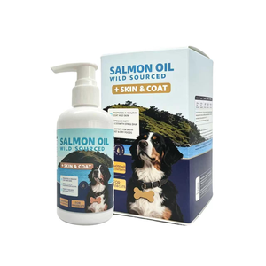 Huile de saumon sauvage pour chiens 250ml Oméga 3 EPA DHA 8-en-1 Supplément multifonctionnel pour la santé de la <span class=keywords><strong>peau</strong></span> et du pelage pour aliments secs et humides pour animaux de compagnie - Product Image 1