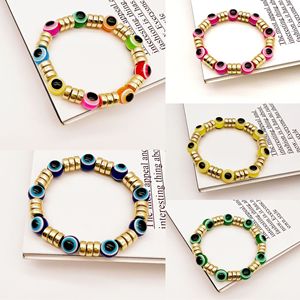 Bracelet élastique œil turc bleu plaqué or, perles colorées, cadeau idéal pour meilleure amie, accessoire de bijouterie - Product Image 1