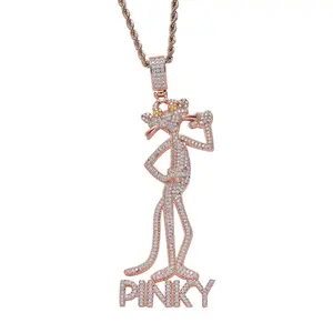 Manufacturer Direct Sale Fashion Cute Pink Panther Pendant Necklace Personality Hip Hop Brass Cartoon Character Pendant