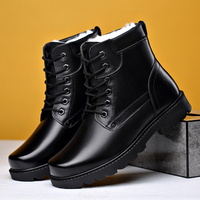 Bottes montantes tendance pour hommes en cuir de vachette à lacets, style britannique, avec doublure polaire en coton, respirantes, pour l'hiver, tendance mode