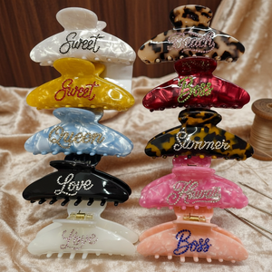 Pinces à <span class=keywords><strong>cheveux</strong></span> en acétate personnalisées avec logo en <span class=keywords><strong>strass</strong></span> coloré, certifiées BSCI et GRS, vente en gros pour femmes et filles - Product Image 3