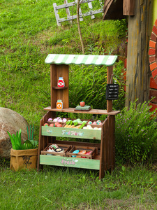 COMMIKI Stand de vente de fruits <span class=keywords><strong>en</strong></span> <span class=keywords><strong>bois</strong></span> pour jeux de rôle <span class=keywords><strong>en</strong></span> extérieur, jouets de magasin de fruits pour enfants d'âge préscolaire, <span class=keywords><strong>jouet</strong></span> d'imitation pour le jardin - Product Image 2