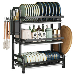 Égouttoir à vaisselle à 3 niveaux grande capacité avec plateau de récupération d'eau, organisateur de comptoir de cuisine pour bols, assiettes et ustensiles de cuisine - Product Image 2