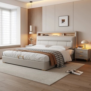 โครงเตียงปรับระดับได้แบบโมเดิร์นขนาดคิงไซส์ พร้อมแท่นชาร์จไฟ LED ปรับเอนนอนได้ ดีไซน์สะดวกสบายพร้อมที่เก็บของ  หัวเตียงพร้อมชั้นวางของแบบ LED - Product Image 1