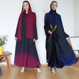 2024 Modest Luxury Dubai Abaya Turkish Women Muslim Dress Glitter Chiffon Kimono Tie Dye Najma Ombre Abaya Matching Hijab Set