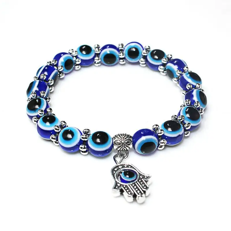 Bracelet bleu mauvais œil avec breloques main mauvais œil de Fatima perles de verre pour la fabrication de bracelet corde élastique bracelet mauvais œil