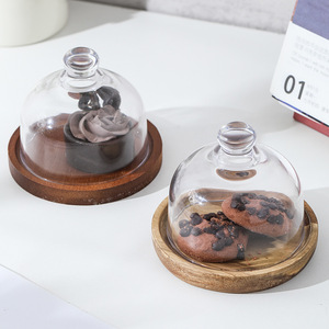 Support à gâteau multifonctionnel <span class=keywords><strong>mini</strong></span> 4 pouces avec cloche en verre, plateau de service et assiette à gâteau avec base en bois pour la maison et les hôtels - Product Image 2