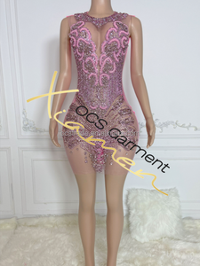 <span class=keywords><strong>Mini</strong></span> abito <span class=keywords><strong>trasparente</strong></span> con diamanti 2024 senza maniche O collo di Ocstrade Haute Couture rosa <span class=keywords><strong>vestito</strong></span> da Club strass Party abito Sexy - Product Image 4