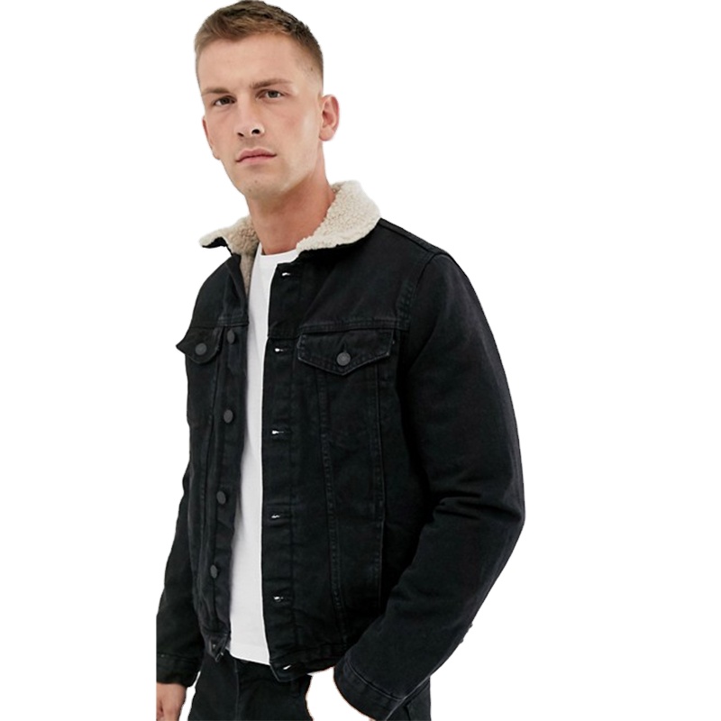 Borg Collar Black Denim Jacket Fur Mens Black Denim Jacket Fur