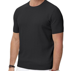 Camiseta Casual de Hombre, 100% Viscosa, Corte Ajustado, Manga Corta, Cuello Redondo, Tejido Jacquard, Diseño Liso, Suave - Product Image 3