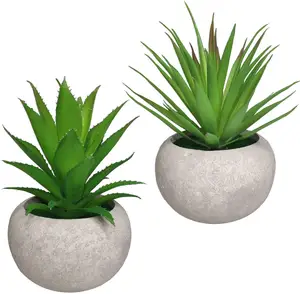 Vendita all'ingrosso piante artificiali bagno decor-Mini Artificiale Piante Succulente 2 Pack Artificiale Piante Succulente In Vaso Faux Erba Verde Aloe