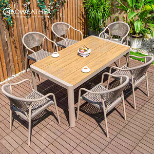 Set da Pranzo Moderno da Giardino in Wicker <span class=keywords><strong>e</strong></span> Rattan PE per Patio <span class=keywords><strong>e</strong></span> Ristorante con <span class=keywords><strong>Tavoli</strong></span> <span class=keywords><strong>e</strong></span> <span class=keywords><strong>Sedie</strong></span> in <span class=keywords><strong>Alluminio</strong></span> per Caffetteria all'Aperto - Product Image 1