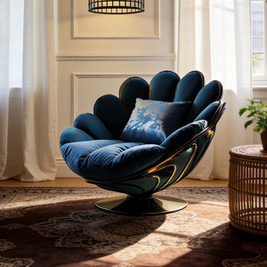 <span class=keywords><strong>Fauteuil</strong></span> individuel de luxe moderne en velours bleu paon avec structure métallique dorée pivotante - Product Image 1