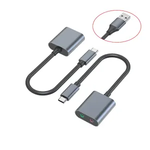 Tarjeta de sonido USB tipo C estéreo externo conveniente llamada de audio adaptador de doble uso con conector de auriculares de 3,5mm y conector de micrófono