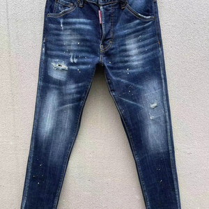 Jeans <span class=keywords><strong>di</strong></span> Marca Trendy High Street, <span class=keywords><strong>Pantaloni</strong></span> in Denim Blu <span class=keywords><strong>di</strong></span> Cotone per <span class=keywords><strong>Uomo</strong></span>, Stile Americano, Lavati e Usurati, Senza Stiratura, per Tutte le Stagioni - Product Image 1