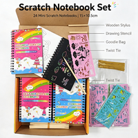 Ensemble de cahiers à gratter personnalisés pour enfants, 24 pièces, art à gratter arc-en-ciel, stylet, pochoir, sac cadeau, bricolage, dessin, artisanat, OEM, ODM