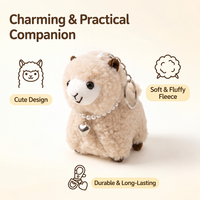 Porte-clés en peluche Alpaga Kawaii en gros, mignon porte-clés mouton en polaire bouclée avec collier de perles, breloque de sac Llama douce pour cadeaux OEM