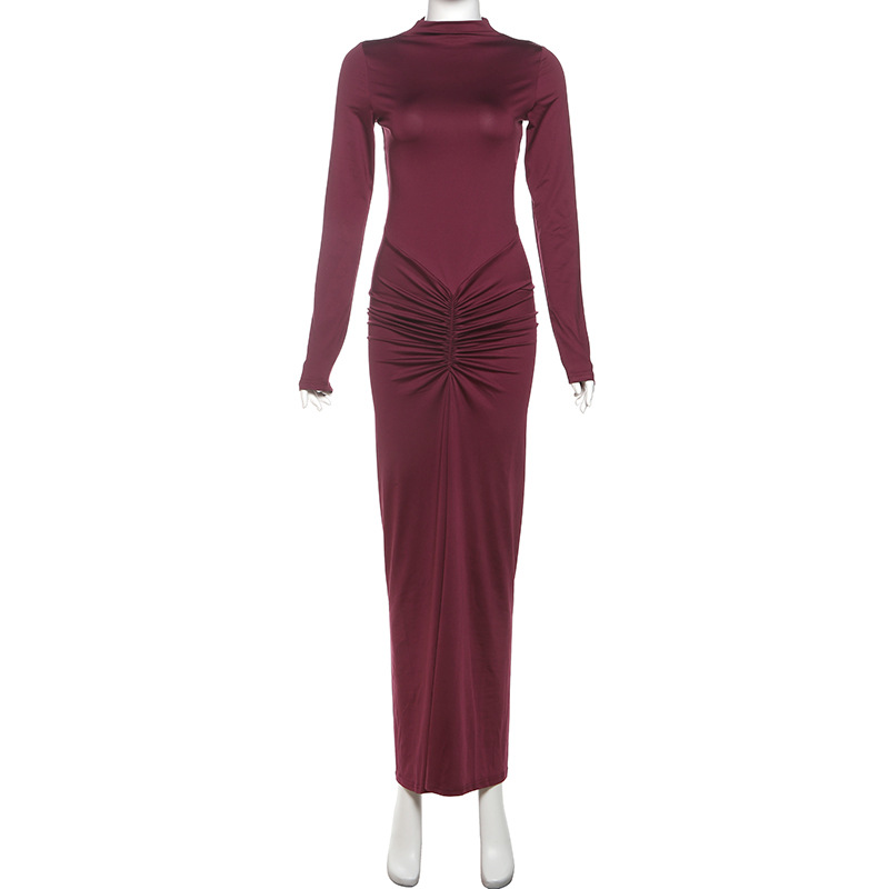 Black Red Dresses Women Lady Elegant Floor-length Maxi Long Sleeve Casual  Dress Hight Quality Stretchy Knitted Pleated Dress| Alibaba.com