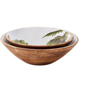 Wooden Dough Bowls Wholesale Kitchenware High Quality <b>Sticker</b> Enamel Printed Large Size Wood Round Bowl - Product Image 1
