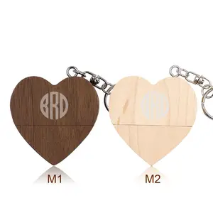 Gratis Logo Houten Liefde Hart Usb 2.0 Flash Drive 4G 8G 16G 32G 64G 128G Bruiloft Geschenken Pen Drives Real Capaciteit Memory Stick