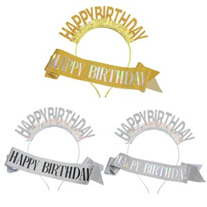 Ensemble serre-tête et écharpe Joyeux Anniversaire, Paillettes Or Argent, <span class=keywords><strong>Accessoires</strong></span> de Fête d'Anniversaire - Product Image 3