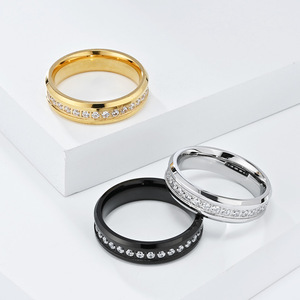 Fashionable, unique, and luxurious unisex <b>titanium</b> steel <b>ring</b> with a single row of diamonds for men and women, suitable for wedd - Product Image 2