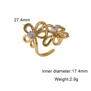 <b>Vintage</b> 18k <b>Gold</b> Plated Waterproof Jewelry Non Tarnish Stainless Steel Fashion Irregular Adjustable Zircon <b>Rings</b> for Women - Product Image 5