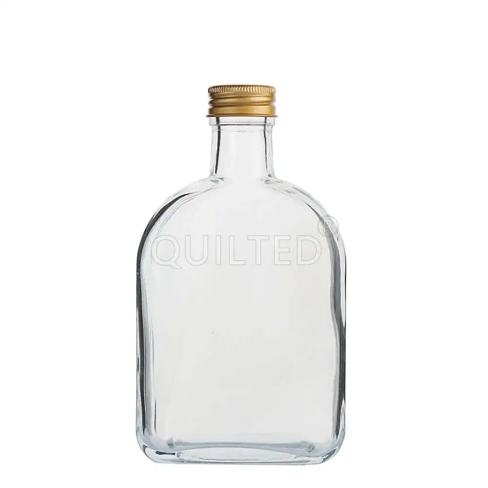 350 ml (12 oz) Flat Shaped Glass Flask Liquor Bottle with Black Golden Silver Caps