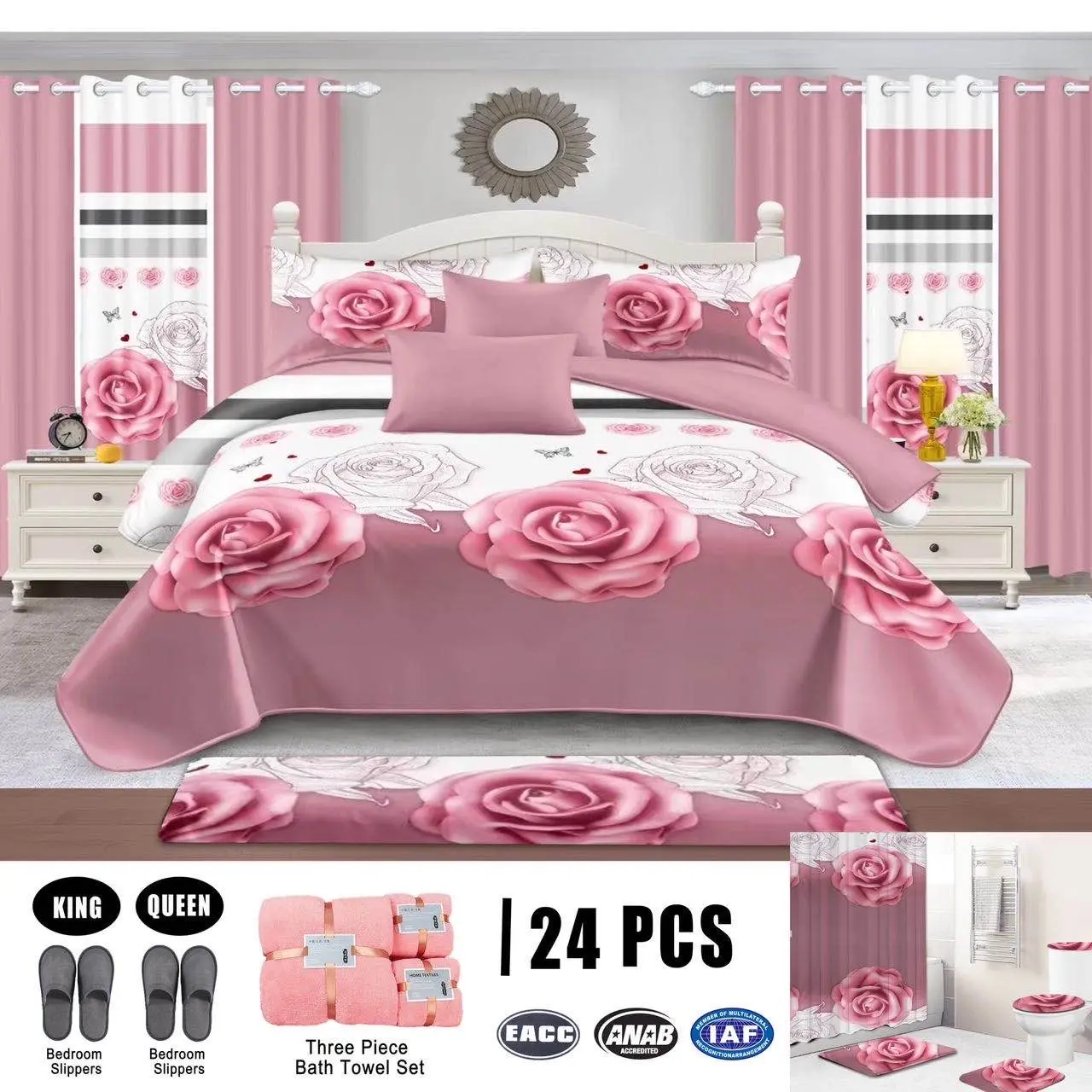 Pink polyester bedding printing pillowcases high quality bedspread set wholesaler