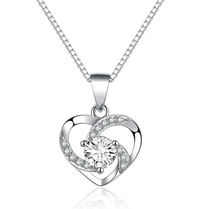 romantic heart necklace 925 sterling silver dainty blue diamond clavicle chain hollow heart pendant for mother day