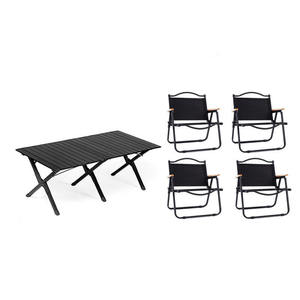 <b>Foldable</b> Outdoor <b>Table</b> Set with Metal Frame and Wood Top for Garden Patio Use Minimalist Design Black Color - Product Image 4